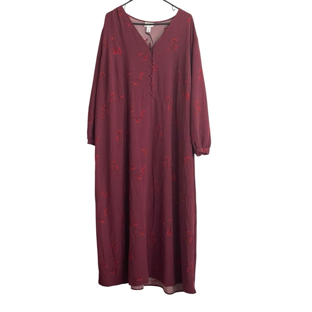Ava and Viv Maxi Dress Size 2X Burgundy Floral Dark Romantic Peasant Boho Fall